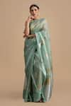 Buy_Zal From Benaras_Blue Organza Silk Woven Bouquet Saree With Unstitched Blouse Piece _Online_at_Aza_Fashions