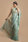 Shop_Zal From Benaras_Blue Organza Silk Woven Bouquet Saree With Unstitched Blouse Piece _Online_at_Aza_Fashions