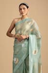 Zal From Benaras_Blue Organza Silk Woven Bouquet Saree With Unstitched Blouse Piece _at_Aza_Fashions