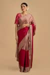 Buy_Zal From Benaras_Grey Pure Chanderi Tissue Woven Zari Stripe Saree With Unstitched Blouse Piece _at_Aza_Fashions