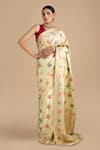 Buy_Zal From Benaras_Cream Pure Katan Silk Woven Flower Saree With Unstitched Blouse Piece _at_Aza_Fashions