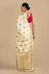 Shop_Zal From Benaras_Cream Pure Katan Silk Woven Flower Saree With Unstitched Blouse Piece _at_Aza_Fashions