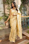 Buy_Zal From Benaras_Cream Pure Katan Silk Woven Flower Zari Saree With Unstitched Blouse Piece _at_Aza_Fashions