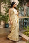 Shop_Zal From Benaras_Cream Pure Katan Silk Woven Flower Zari Saree With Unstitched Blouse Piece _at_Aza_Fashions