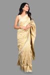 Zal From Benaras_Cream Pure Katan Silk Woven Flower Zari Saree With Unstitched Blouse Piece _at_Aza_Fashions