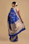 Shop_Zal From Benaras_Blue Pure Silk Woven Floral Checkered Saree With Unstitched Blouse Piece _at_Aza_Fashions