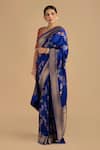 Buy_Zal From Benaras_Blue Pure Silk Woven Floral Checkered Saree With Unstitched Blouse Piece _Online_at_Aza_Fashions