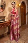 Shop_Zal From Benaras_Pink Pure Organza Silk Woven Zari Pattern Saree With Unstitched Blouse Piece _Online_at_Aza_Fashions