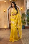 Buy_Zal From Benaras_Yellow Pure Organza Silk Woven Zari Stripe Saree With Unstitched Blouse Piece _at_Aza_Fashions