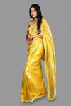 Buy_Zal From Benaras_Yellow Pure Organza Silk Woven Zari Stripe Saree With Unstitched Blouse Piece _Online_at_Aza_Fashions