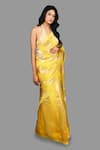 Shop_Zal From Benaras_Yellow Pure Organza Silk Woven Zari Stripe Saree With Unstitched Blouse Piece _Online_at_Aza_Fashions