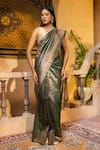 Buy_Zal From Benaras_Green Pure Katan Silk Woven Bird Saree With Unstitched Blouse Piece _at_Aza_Fashions