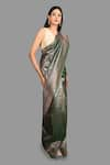 Zal From Benaras_Green Pure Katan Silk Woven Bird Saree With Unstitched Blouse Piece _at_Aza_Fashions