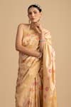 Shop_Zal From Benaras_Beige Pure Silk Woven Floral Meenakari Saree With Unstitched Blouse Piece _Online_at_Aza_Fashions