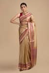 Buy_Zal From Benaras_Pink Pure Tissue Silk Woven Chevron Border Saree With Unstitched Blouse Piece _at_Aza_Fashions