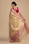 Shop_Zal From Benaras_Pink Pure Tissue Silk Woven Chevron Border Saree With Unstitched Blouse Piece _at_Aza_Fashions