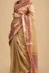 Shop_Zal From Benaras_Pink Pure Tissue Silk Woven Chevron Border Saree With Unstitched Blouse Piece _Online_at_Aza_Fashions