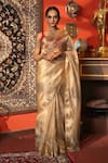 Buy_Zal From Benaras_Gold Pure Tissue Silk Plain Saree With Unstitched Blouse Piece _at_Aza_Fashions