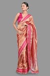 Buy_Zal From Benaras_Pink Pure Tissue Silk Woven Chevron Saree With Unstitched Blouse Piece _at_Aza_Fashions