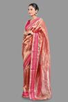 Buy_Zal From Benaras_Pink Pure Tissue Silk Woven Chevron Saree With Unstitched Blouse Piece _Online_at_Aza_Fashions