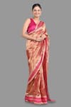 Shop_Zal From Benaras_Pink Pure Tissue Silk Woven Chevron Saree With Unstitched Blouse Piece _Online_at_Aza_Fashions