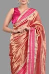 Zal From Benaras_Pink Pure Tissue Silk Woven Chevron Saree With Unstitched Blouse Piece _at_Aza_Fashions