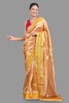 Buy_Zal From Benaras_Yellow Pure Tissue Silk Woven Zari Border Saree With Unstitched Blouse Piece _at_Aza_Fashions