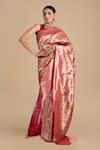 Buy_Zal From Benaras_Pink Kanjivaram Silk Woven Floral Vine Saree With Unstitched Blouse Piece _at_Aza_Fashions