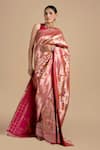 Buy_Zal From Benaras_Pink Kanjivaram Silk Woven Floral Vine Saree With Unstitched Blouse Piece _Online_at_Aza_Fashions