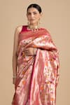 Shop_Zal From Benaras_Pink Kanjivaram Silk Woven Floral Vine Saree With Unstitched Blouse Piece _Online_at_Aza_Fashions