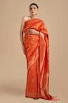 Buy_Zal From Benaras_Orange Pure Silk Woven Zari Floral Saree With Unstitched Blouse Piece _at_Aza_Fashions