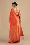 Shop_Zal From Benaras_Orange Pure Silk Woven Zari Floral Saree With Unstitched Blouse Piece _at_Aza_Fashions