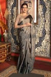 Buy_Zal From Benaras_Grey Pure Tissue Chanderi Handloom Saree With Unstitched Blouse Piece _at_Aza_Fashions