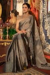 Shop_Zal From Benaras_Grey Pure Tissue Chanderi Handloom Saree With Unstitched Blouse Piece _Online_at_Aza_Fashions