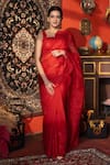 Buy_Zal From Benaras_Red Pure Organza Silk Embroidered Chikankari Saree With Unstitched Blouse Piece _at_Aza_Fashions