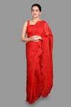 Zal From Benaras_Red Pure Organza Silk Embroidered Chikankari Saree With Unstitched Blouse Piece _at_Aza_Fashions