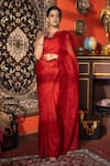 Buy_Zal From Benaras_Red Pure Organza Silk Embroidered Chikankari Saree With Unstitched Blouse Piece 