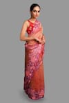 Zal From Benaras_Red Pure Tissue Silk Embroidered Floral Saree With Unstitched Blouse Piece _at_Aza_Fashions