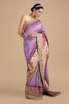 Buy_Zal From Benaras_Purple Pure Silk Pattern Floral Border Saree With Unstitched Blouse Piece _at_Aza_Fashions