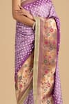 Zal From Benaras_Purple Pure Silk Pattern Floral Border Saree With Unstitched Blouse Piece _at_Aza_Fashions