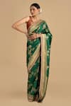 Buy_Zal From Benaras_Green Pure Silk Embroidered Zari Floral Woven Saree With Unstitched Blouse Piece_at_Aza_Fashions