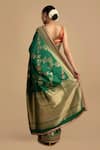 Shop_Zal From Benaras_Green Pure Silk Embroidered Zari Floral Woven Saree With Unstitched Blouse Piece_at_Aza_Fashions