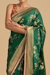 Shop_Zal From Benaras_Green Pure Silk Embroidered Zari Floral Woven Saree With Unstitched Blouse Piece _Online_at_Aza_Fashions