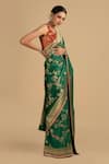 Zal From Benaras_Green Pure Silk Embroidered Zari Floral Woven Saree With Unstitched Blouse Piece_at_Aza_Fashions