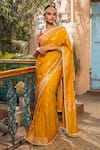 Buy_Zal From Benaras_Yellow Pure Katan Silk Embroidered Woven Saree With Unstitched Blouse Piece _at_Aza_Fashions