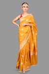 Shop_Zal From Benaras_Yellow Pure Katan Silk Embroidered Woven Saree With Unstitched Blouse Piece _Online_at_Aza_Fashions