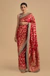 Buy_Zal From Benaras_Pink Pure Silk Embroidered Zari Floral Border Saree With Unstithed Blouse Piece _at_Aza_Fashions