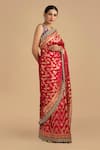 Zal From Benaras_Pink Pure Silk Embroidered Zari Floral Border Saree With Unstithed Blouse Piece _at_Aza_Fashions