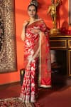 Buy_Zal From Benaras_Red Pure Katan Silk Embroidered Jangla Work Saree With Unstitched Blouse Piece _at_Aza_Fashions