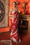 Buy_Zal From Benaras_Red Pure Katan Silk Embroidered Jangla Work Saree With Unstitched Blouse Piece _Online_at_Aza_Fashions